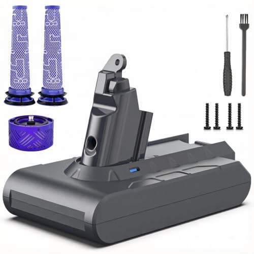 Image of Keenstone Rechargeable Replacement Battery for Dyson V6 Series Vacuum Cleaners, Providing 26 Minutes of Runtime in Standard Mode, Installs in Just 3 Minutes, Includes 2 Pre Filter