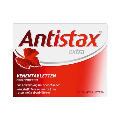 Antistax extra Venentabletten, Filmtablette 360 mg, 30 Stück, mit der medizinischen Kraft des Roten Weinlaubs, bei schweren & geschwollenen Beinen, nächtlichen Wadenkrämpfen, Venenschwäche