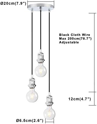 Yosoan Lighting Industrial Vintage Cluster 3 Way Pendant Light Fittings, Loft Bar Hanging Pendant Ceiling Lights for Kitchen Island Living Room Bedroom Dining Room (Chrome)
