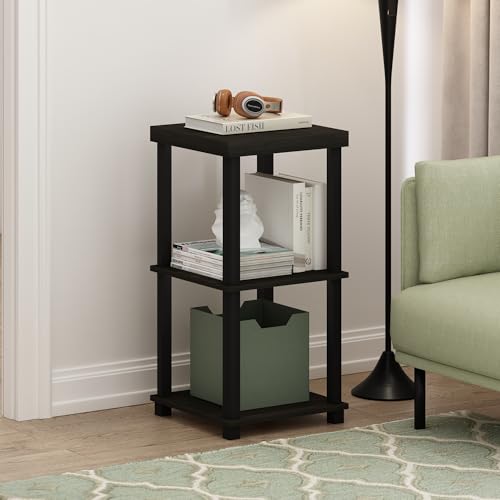 Image of Furinno Turn-N-Tube Side Table, 3-Tier Thick Tabletop End Table with Open Shelf, Toolless Assembly Night Stand, Bedside Table, for Living Room, Bedroom, Espresso