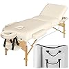 tectake® Table de Massage Pliante Professionnelle 3 Zones Épaisseur de 13 cm Massage et Relaxation Bois Table Esthetique Professionnel Lit de Massage Portable Housse de Transport - Beige