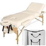TecTake® Lettino Massaggio a 3 Zone, Struttura Robusta, Imbottitura 10 cm, Regolabile, Portatile e Pieghevole con Borsa per Trasporto - Beige
