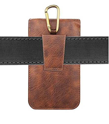 Image of ELICA Brown Pouch Genuine Leather Double Mobile Pouch Waist Bag Pack for 6.5 inch and 5.5 inch Mobile Compatible for vivo V2101