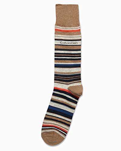 Calvin Klein Men's Socks - Luxury Cotton Blend Dress Socks, Size 7-12, Tan Stripes #TOP3