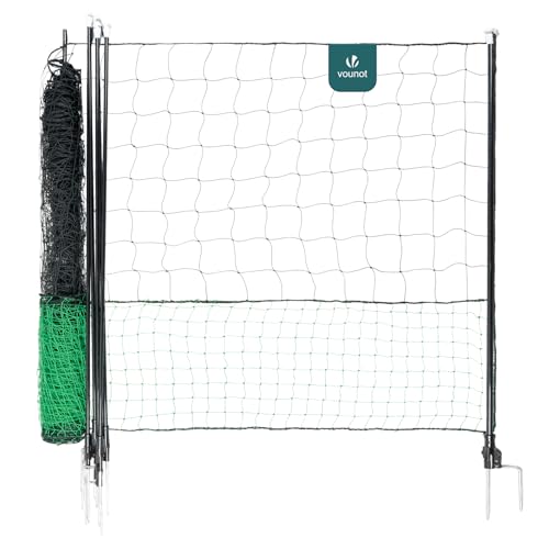 VOUNOT® Hühnerzaun & Hundezaun, 12m Mobiler Zaun mit Tür und Doppelspitze, universeller Begrenzungszaun ohne Strom, Robuster PE Gartenzaun Steckzaun, Kleintiernetz für Garten, Haus & Hof