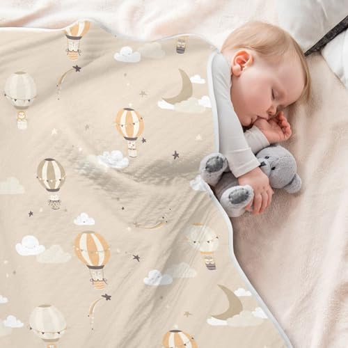 Image of Cute Hot Air Balloon Baby Blanket Cotton Cozy Throw Blanket Warm Nursery Swaddle Receiving Toddler Blankets 30 inch x 40