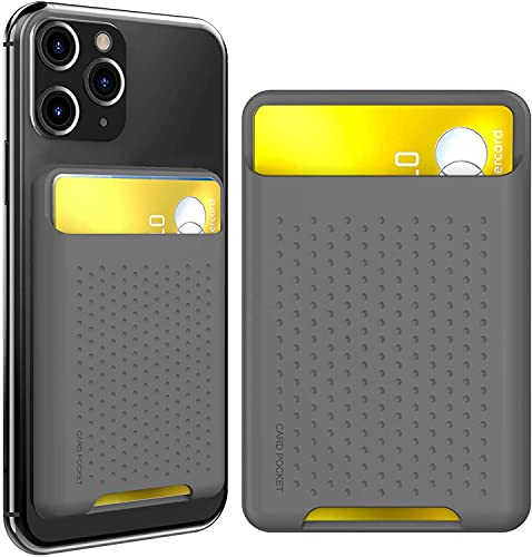 AHASTYLE Phone Credit Card Holder Stick On, Slim Phone Wallet Strong Adhesive Silicone Card Pouch Sleeve Compatible with iPhone/Android/Samsung Galaxy (Deep Grey)