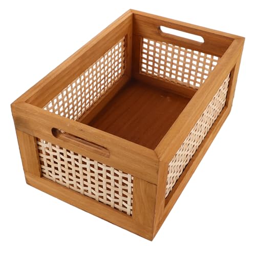 SEWACC Cestino Portaoggetti in Legno Piccolo Rettangolare Intrecciato a Mano in Bambù Organizer Rustico per Libri e Cucina Contenitore Salvaspazio per Scrivania e Dispensa