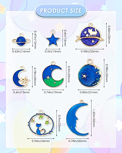 Jialeey Assorted Gold Plated Enamel Cat Moon Star Celestial Charm Pendant Diy For Earrings Necklace Bracelet Jewelry Making And Crafting #TOP1