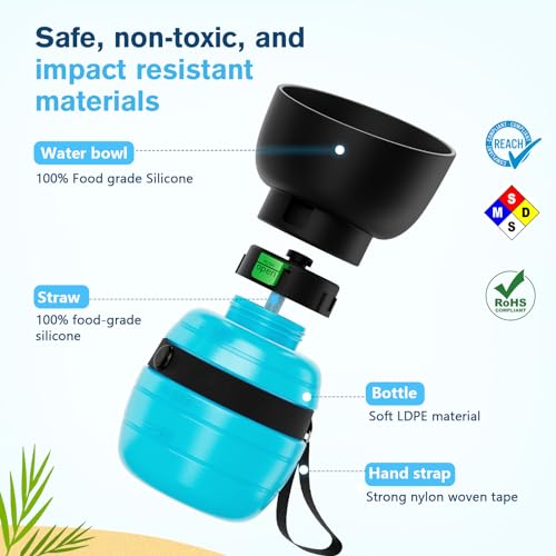 Pecute Trinkflasche Hunde für Unterwegs 350ml, 2-in-1 Faltbare Wasserschale