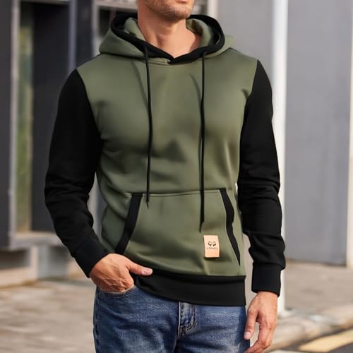 Ymosrh Men's Hoodie Color Block Pullover Hoodie Casual Long Sleeve Drawstring Hooded Sweatshirts with Pocket, S-2XL2