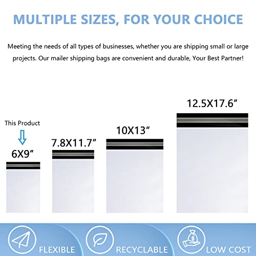 Image of White Poly Mailers 6x9in 100Pcs, Shipping Bag for Small Business, Mailer Bags for Clothing, Self Strong Adhesive Mailing Envelopes for Package Suppliers, Flexible Secure Tear Resistant Postal Bag