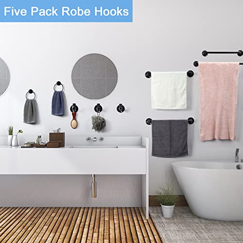 Heomu 13 Pieces Industrial Pipe Towel Rack Towel Ring, Matte Hand Towel Bar Bathroom Hardware Set With Paper Holder Towel Hooks For Kitchen Bathroom Wall Mounted, Black #TOP4