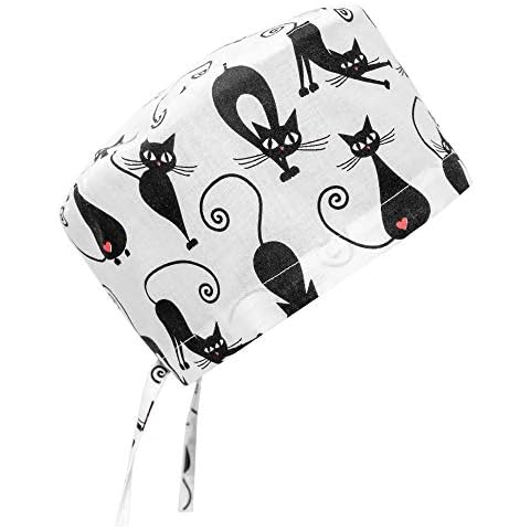 KATE BIANCO Scrub Cap Hat Unisex Cat Dog Animal Print Uniform Black and White (Black Cats) Cover