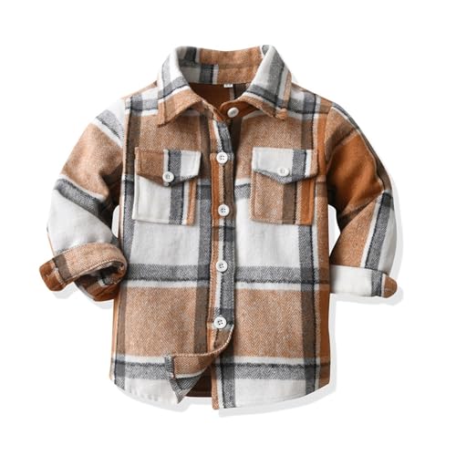 Baby Boys Girls and Toddlers Flannel Shirt Long Sleeve Plaid Lapel Button Down Shirt Pocketed Jacket Tops for Kids3
