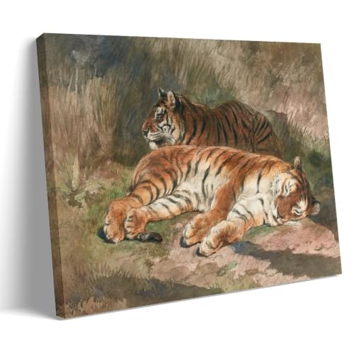 Art mural tigre Rosa Bonheur Deux Tigres Allongés 1887 tableau décoration salon toile 50x75cm