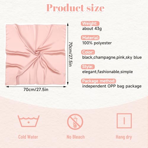 4Pcs 27.5 Inch Satin Square Head Scarf Silk Scarf Fashion Lightweight Neck Scarf Bandanas Sleeping Head Wraps For Women (Sky Blue+Black+Champagne+Pink)2