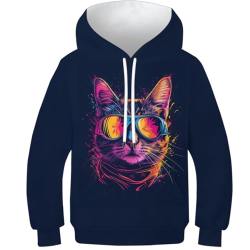 Sweat à capuche enfant imprimé chaton 3D pull en molleton chaud pour l'école et le jeu