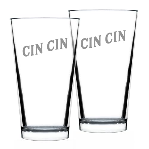 Bevvee Cin Cin - Italian Cheers - Pint Glass for Beer - Cute Italy Themed Gifts or Party Decor for Women & Men - Set of 2-16 Oz