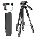 [Amplia Compatibilidad con Cámaras y Móviles] Este trípode profesional puede funcionar tanto para cámaras DSLR como para teléfonos móviles. Cuenta con un tornillo de 1/4'' que se adapta a la mayoría de las cámaras DSLR Canon Nikon Sony, como Canon 1D Mark II IV 1100D 700D 550D 60D, para Nikon D7100 D3100 D600 D90 D800E D3. También incluye un soporte para teléfono que es ajustable en ancho: 5-10 cm , por lo que puede adaptarse a la mayoría de los modelos de teléfonos