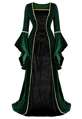 Kranchungel Womens Renaissance Medieval Dress Costume Irish Lace up Over Long Dress...