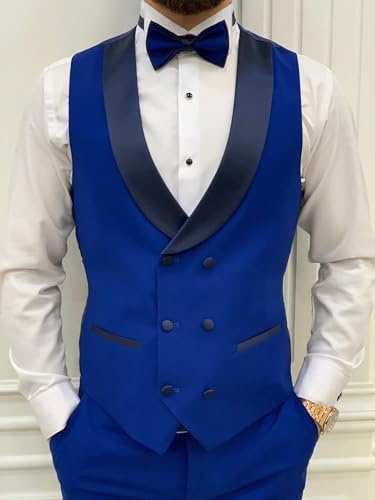 Men's Suits Slim Fit 3 Piece Suits for Men Double Breasted Suit with Bow Tie Wedding Suits Jacket Vest Pants Tuxedo Suit Set4
