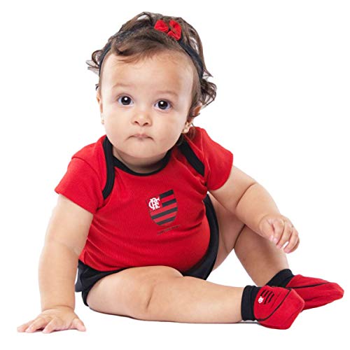 Kit Infantil Torcida Baby Flamengo Menina Curto Body + Faixa + Pantufa