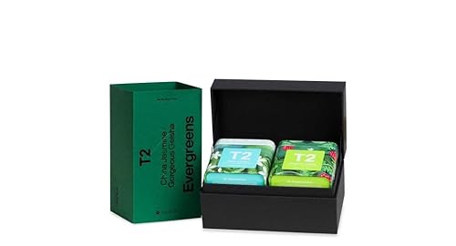T2 Tea Evergreens - Paquete de regalo de té verde, 2 hojas sueltas en mini lata, 2.2 onzas