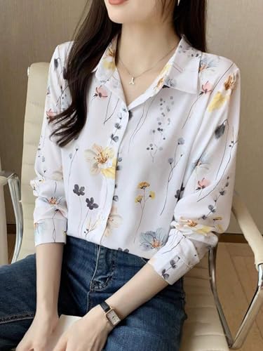 Image of TOPLOT Women's Shirt | Stylish Top Design | Modern Abstract & Floral Prints | Classic Collar with Front Closure for Polished and Everyday Styling | Long Sleeve Casual (5110)