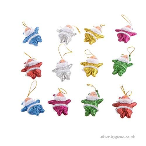 Evisha 12 pcs Glitter Multi Colour Small Santa Claus Christmas X-Mass Tree Decoration Hangings Ornaments 2