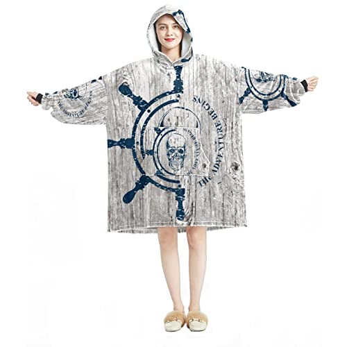 Sweat à capuche surdimensionné flanelle sherpa adulte pull géant ancre marine