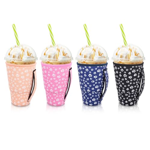 AJLTPA 4Pack Iced Coffee Sleeve With Handle, 30-32oz, Paw Print