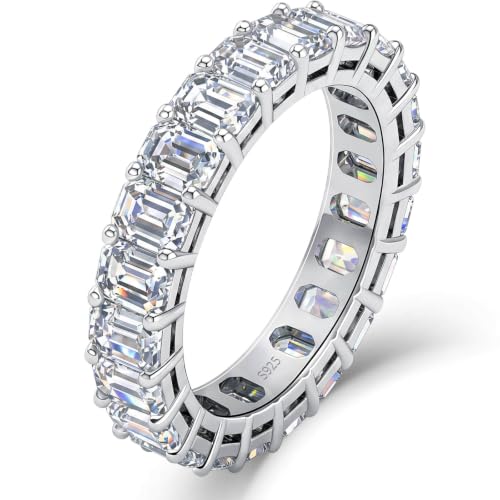 WES 3x4mm Emerald Cut Moissanite Eternity Ring - Total 4.4ct Hypoallergenic 925 Sterling Silver D Color VVS1 Clarity Full Stackable Wedding Band for Women Men, Size 11