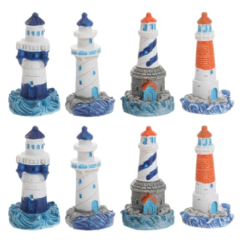 CVUTOVO 8pcs Miniature Lighthouse Figurines Mediterranean Style Landscape Decor Handcrafted Lighthouse Statue for Home Garden