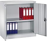 bümö CP Stahlschrank abschließbar - Flügeltürenschrank Aktenschrank Lagerschrank Werkzeugschrank Blechschrank (Lichtgrau RAL 7035, Höhe: 100 cm | 2 Ordnerhöhen)