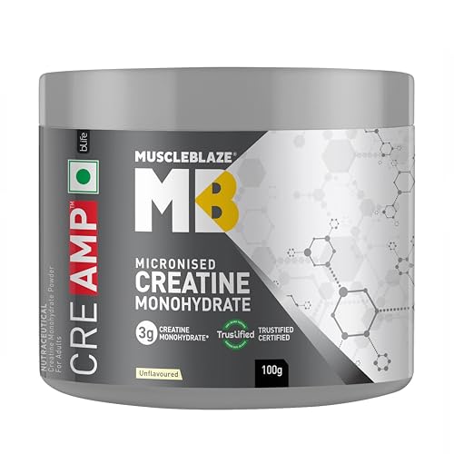 MuscleBlaze Creatine Monohydrate CreAMP™ Powder (Unflavoured, 32 Servings, 100g / ...