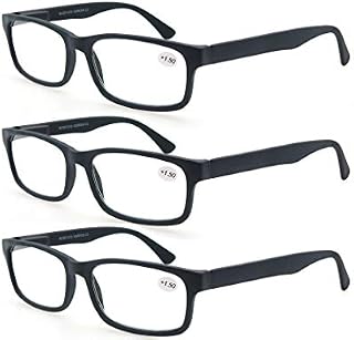 MODFANS Reading Glasses 1.0 Men Women 3 Pack,Rectangular Clear Lens Comfort Spring Hinge Eyeglasses,Stylish Lightweight Plastic Readers with Pouch (3 Blue)