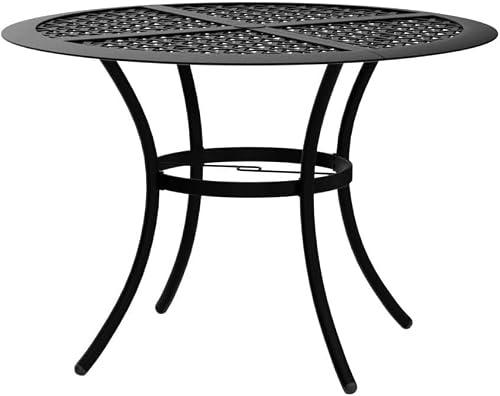 LOKATSE HOME 42.1" Outdoor Patio Round Dining Table with Umbrella Hole, Steel Frame for Backyard Lawn Balcony Deck - Thumbnail 7
