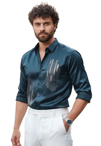 Image of IndoPrimo Men's Stylish Satin Shirt for Party and Casual Wear - Exclusive Designer Full Sleeve Shirt for Men - Pilar