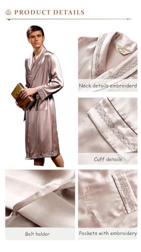 Image of Men's 100% Mulberry Silk Long Robe Kimono Paisley Print Bath Robe, Heavy Silk 19 Momme Dressing Gown