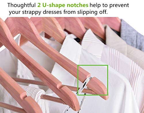 Amber Home American Red Cedar Hangers 16 Pack, Smooth Finish Wood Coat Hangers For Suit Shirt, Aromatic Cedar Clothes Hangers With Swivel Hook & Notches For Dress, Jacket, Pants (Cedar,16) #TOP3