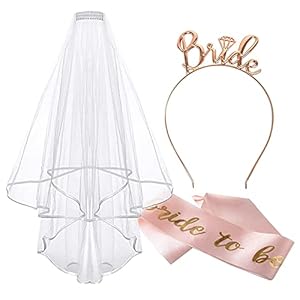 Bride to Be Schärpe und Schleier, Frauen Junggesellinnenabschied Accessoires Weiß Braut Schleier JGA Schärpe Rosegold…