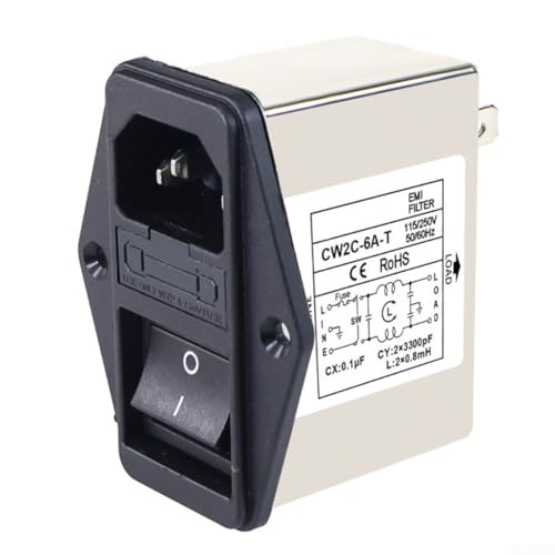 IEC Steckdosentyp Netzfilter CW2C mit Sicherung 3/6/10A-T Wippschalter 220V für konsistente Filterung in Kommunikationssystemen (CW2C-6A-T)