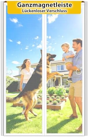 HOFUDON Fliegengitter Balkontür Magnet 100x200cm Weiß Schließt lückenlos | Durchgehender Magnetverschluss ohne Lücken, Fiberglas Reißfest und Wetterfest, 4cm Klettband Oben, Ohne B