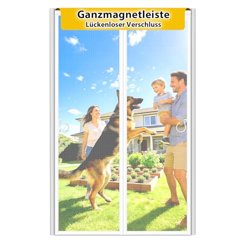 HOFUDON Fliegengitter Balkontür Magnet Ganze Durchgehender Magnetverschluss ohne Lücken für Fiberglas Fliegengitter Tür Insektenschutz ohne Bohren, Reißfest, Wetterfest, 4cm Klettband Oben