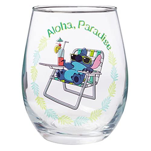Silver Buffalo Disney Lilo and Stitch Aloha Paradise Stemless Glass, 20-Ounces, Multicolored.