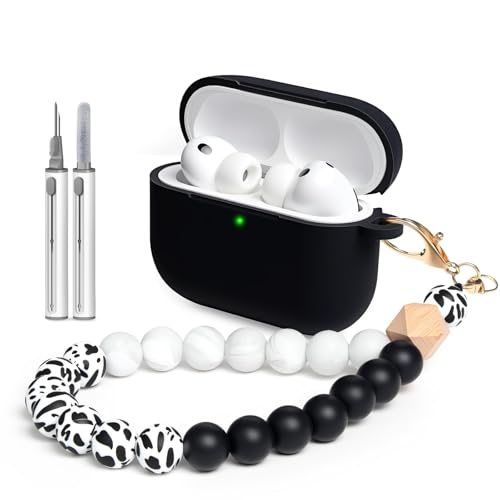 Woyinger for AirPods Pro 3 Case with Cleaner Kit, Soft Silicone Cover for AirPods Pro 3rd Generation Comes with Keychain Pendant for Women Men,（Black Marble Pattern）