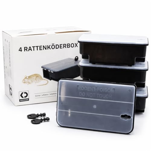Trappola per Ratti e Topi per Esca Rodenticida – Set da 4 Box Bloccabili con Coperchio Trasparente, Resistente alle Intemperie e Riutilizzabile per Uso Interno ed Esterno (Esca Non Inclusa)