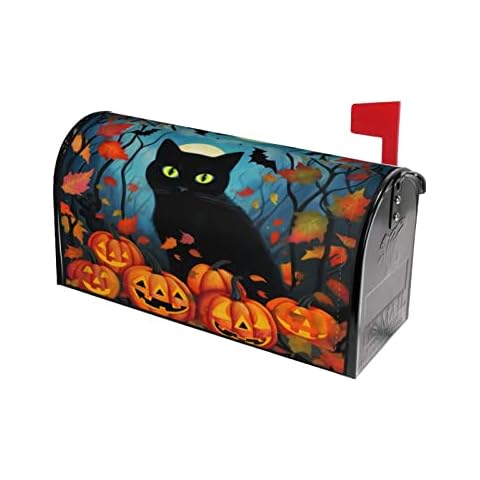 Mount Hour Black Cat Halloween Pumpkin Mailbox Covers, Magnetic Post Box Cover Wraps Standard Size 21x18 Inches for Garden Yard Decor Cover