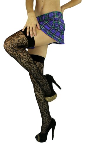 Image of ToBeInStyle Women's Sexy Nylon Versatile Fine Fishnet Thigh High Stockings w /Opaque Band